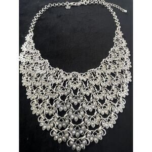 Premier Design "Ruffles" Rhodium Silver-Plated  & Rhinestone Bib Necklace NWOT